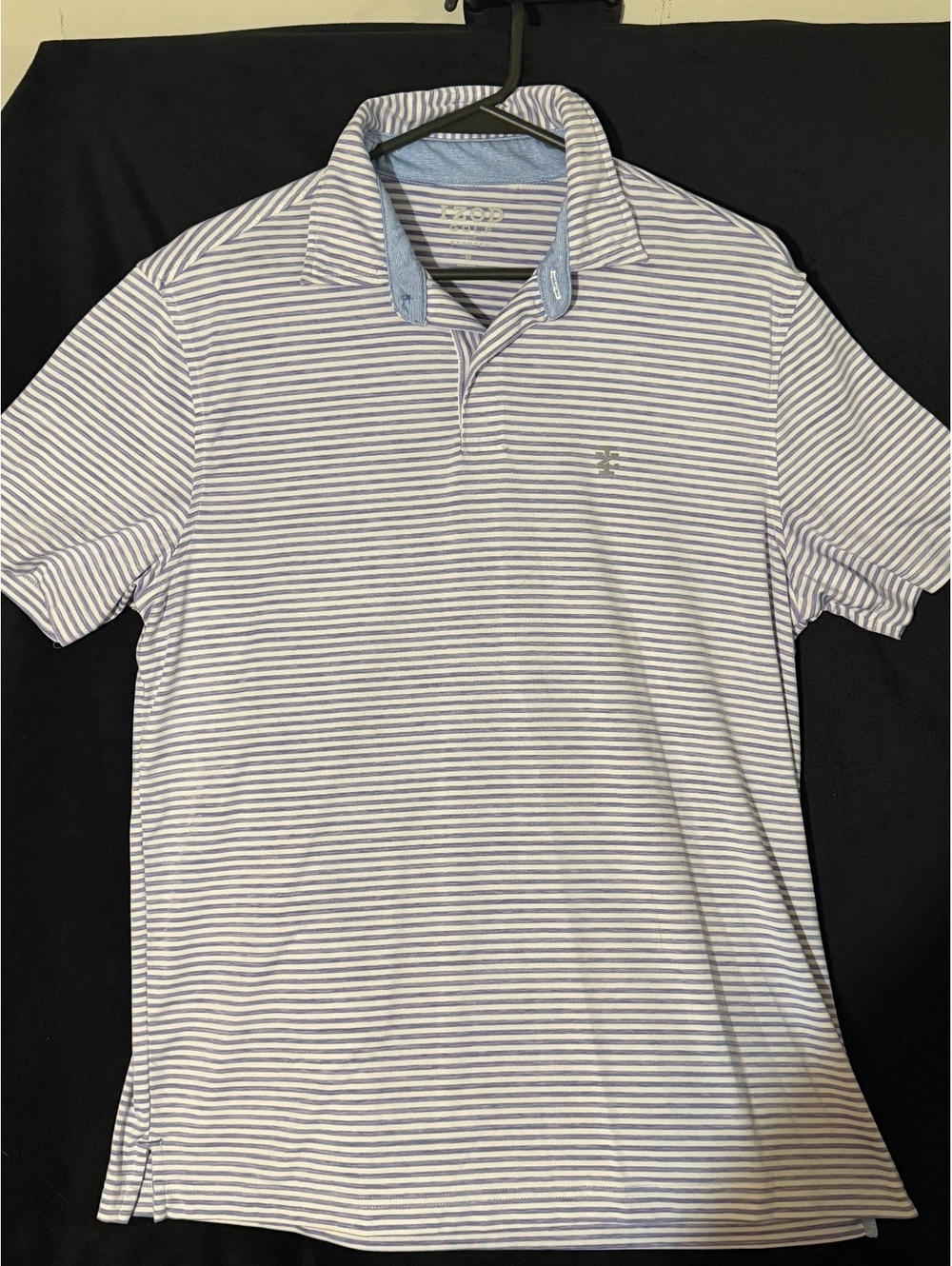 IZOD Golf Stretch Medium Polo Shirt Striped White and Purple